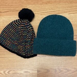 Universal Thread Multicolor Pom Pom Beanie & Teal Cuffed Knit Hat